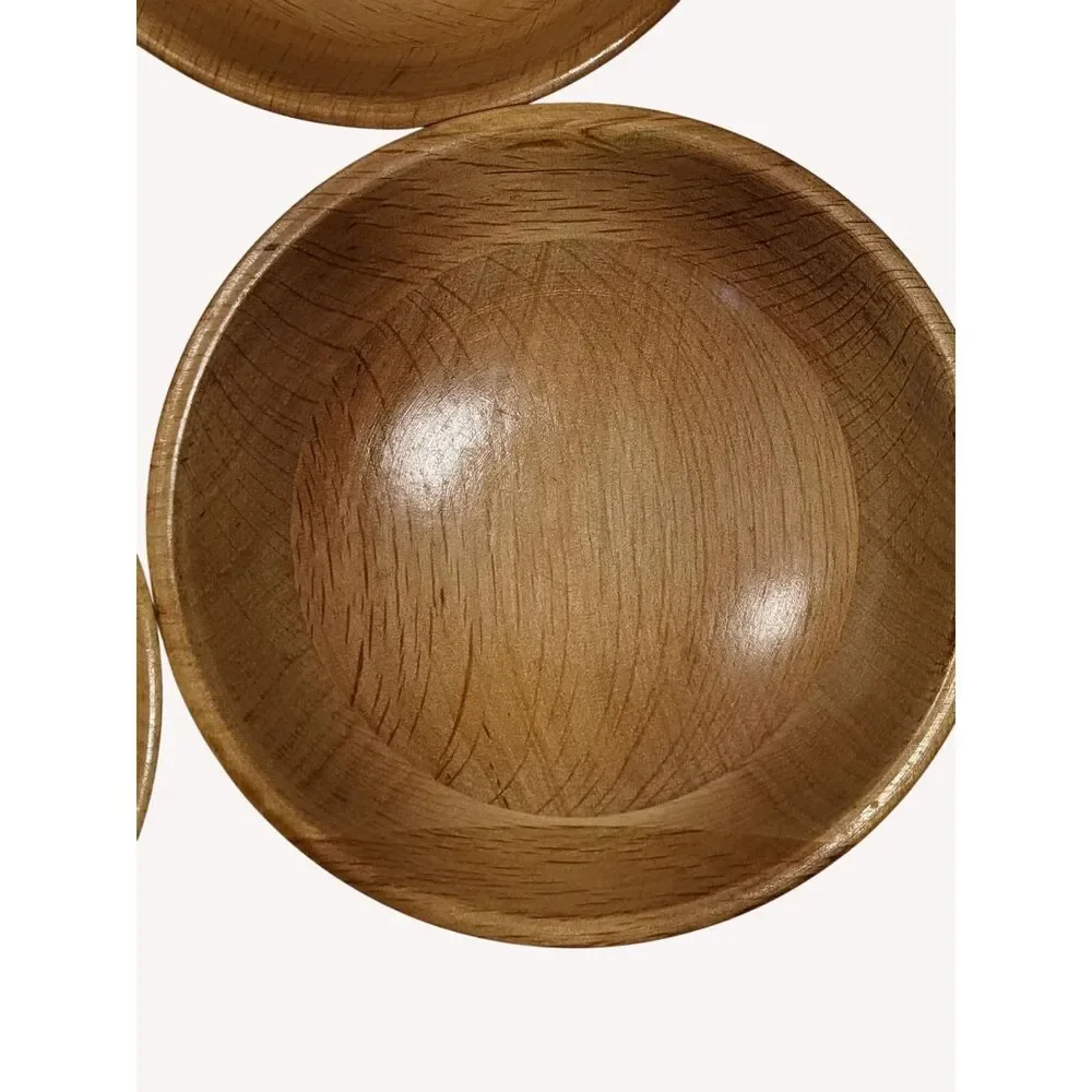 MCM Laminated 2 Tone Wood Bowls Set Of 4 Snack Salad Farmhouse Chic 1970s 70s